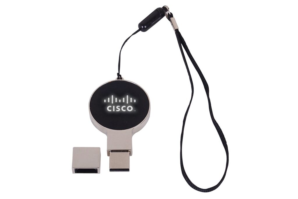 Metall-USB-Stick mit LED-Beleuchtung in rundem Design.